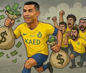 【一图流】曝C罗即将离开利雅得胜利，球迷绘制携款离开漫画